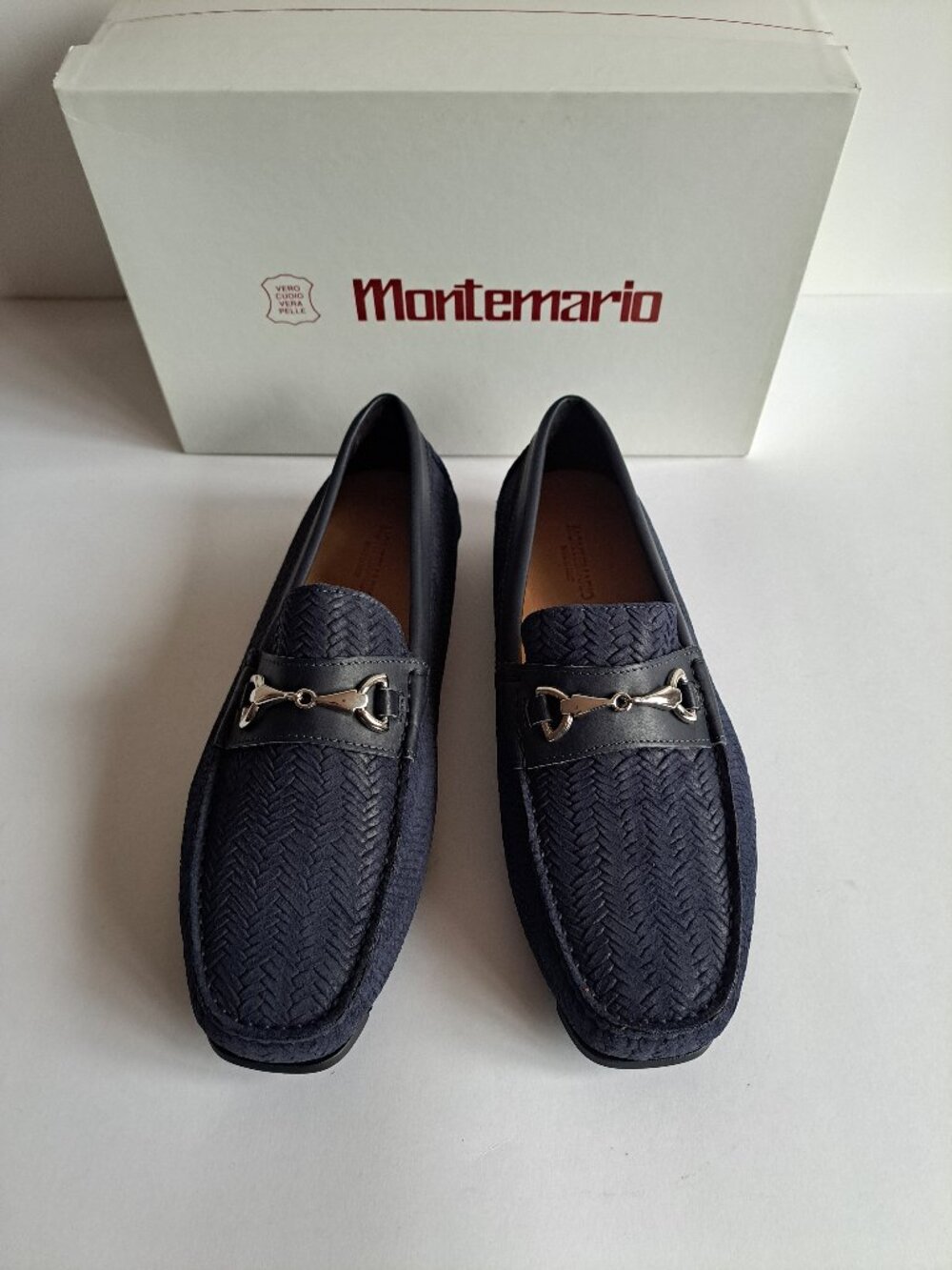 NEW Montemario Men's Blue Suede Leather Slip on Loafers Moccasin Shoes